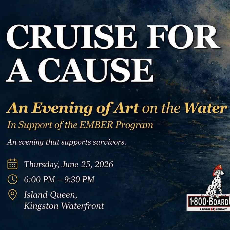Promotional poster for 'Cruise for a Cause' event with a boat on water and event details.