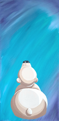 Impressionist Painting of a stylized polar bear cub / naby bear with a blue and purple abstract background